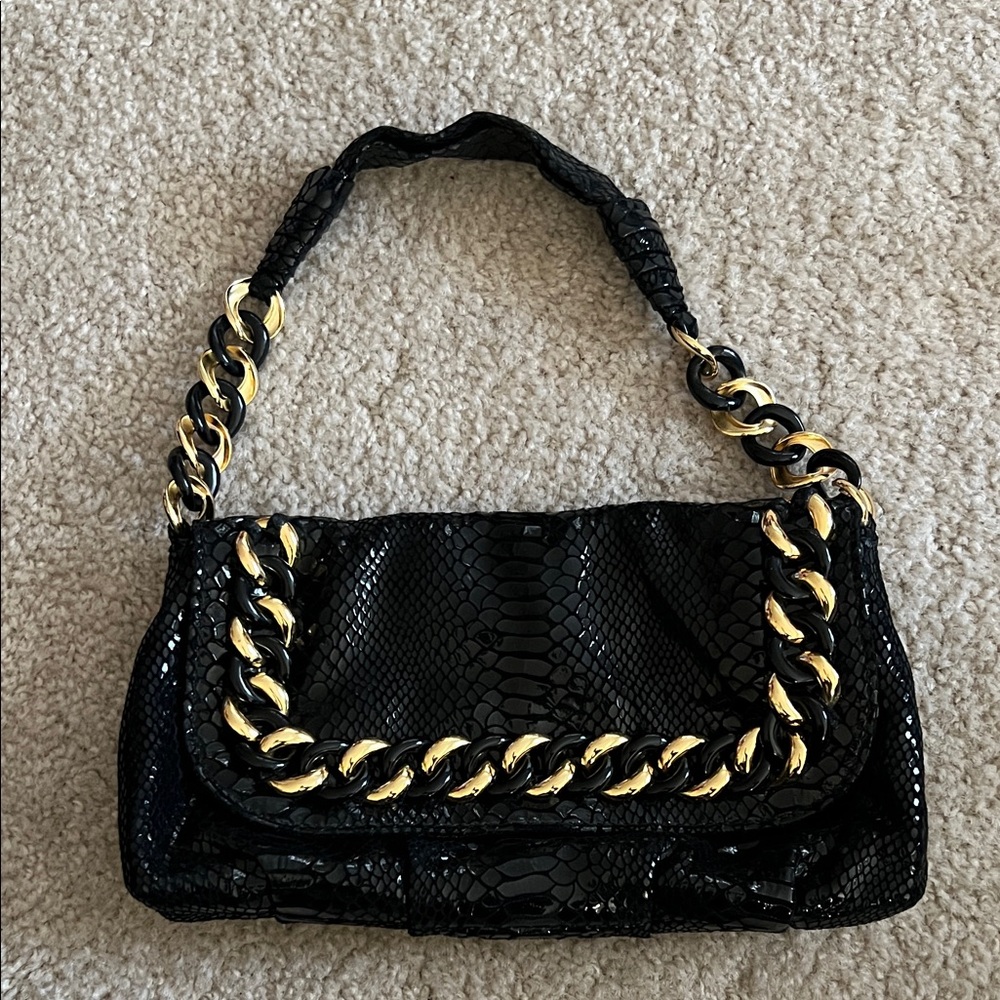 MICHAEL Michael Kors Black Snake Pattern Bag with Gold Chain NWOT